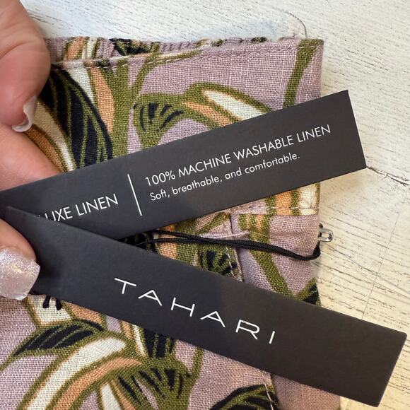 NWT Tahari Large 100% Linen purple crop wide leg pants tropical beachy vacation - Picture 5 of 7